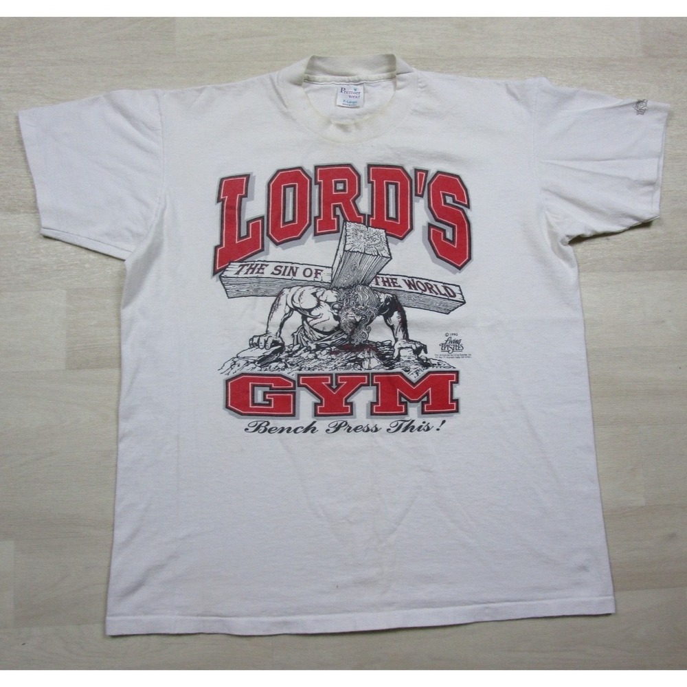 Vintage 90s Lords Gym Sin Of The World T Shirt (XL) Crucifixion Living Epistles‎